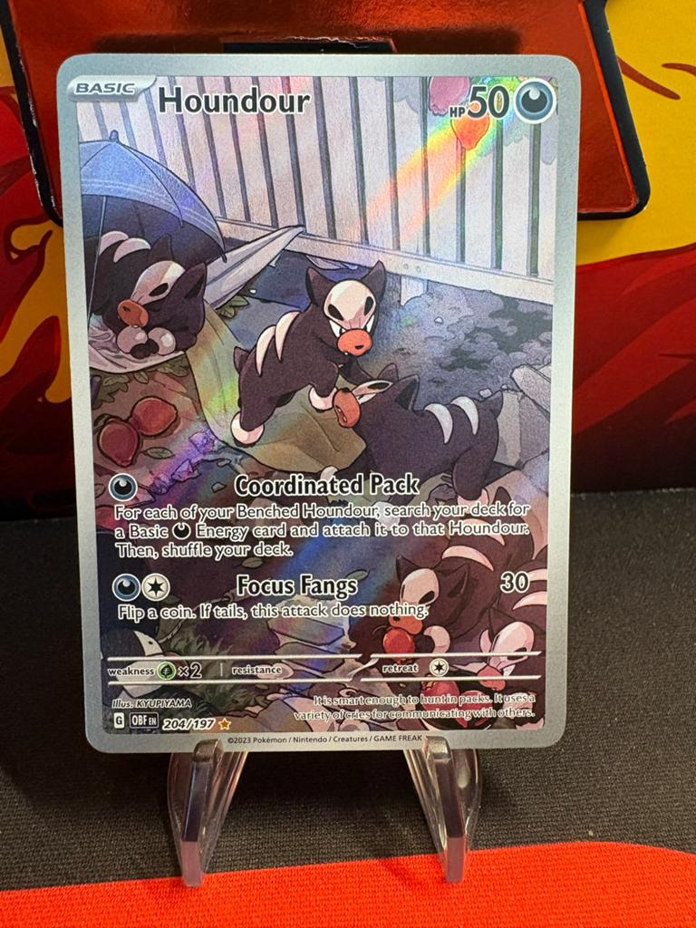 Pokémon Kaart Houndour 204/197 GBER Full Art Foil, Ophalen of Verzenden, Zo goed als nieuw, Losse kaart, Foil