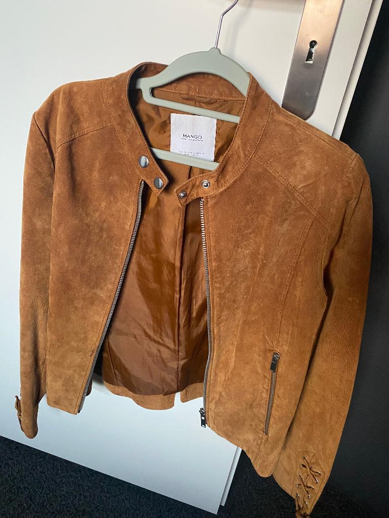 Mango Brown Suede Leather Jacket, Ophalen, Mango, Bruin, Maat 42/44 (L)