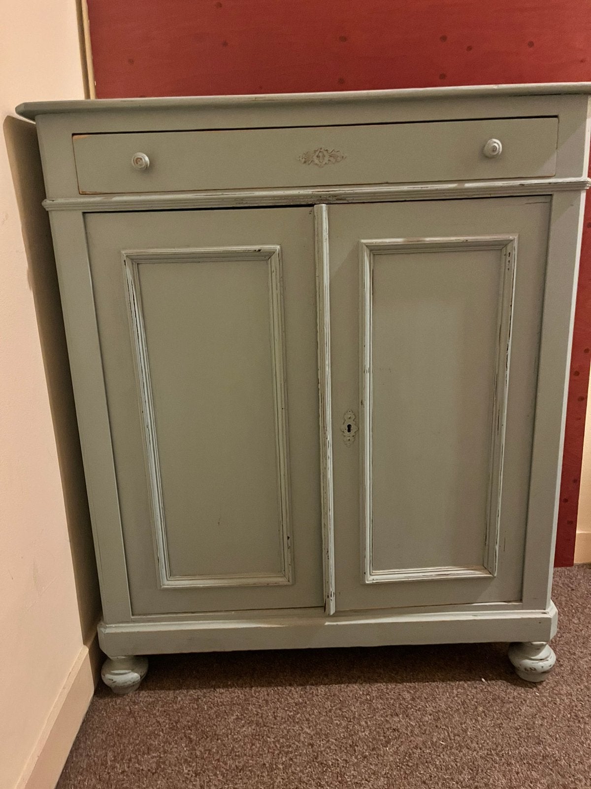 Leuk lichtblauw ladenkastje, Met lade(s), Zo goed als nieuw, Vintage, jaren 50, 25 tot 50 cm