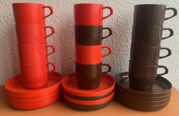 Mepal 4x kop en schotel (retro/vintage) 1v2, Lochem, Ophalen of Verzenden, Zo goed als nieuw, Mepal