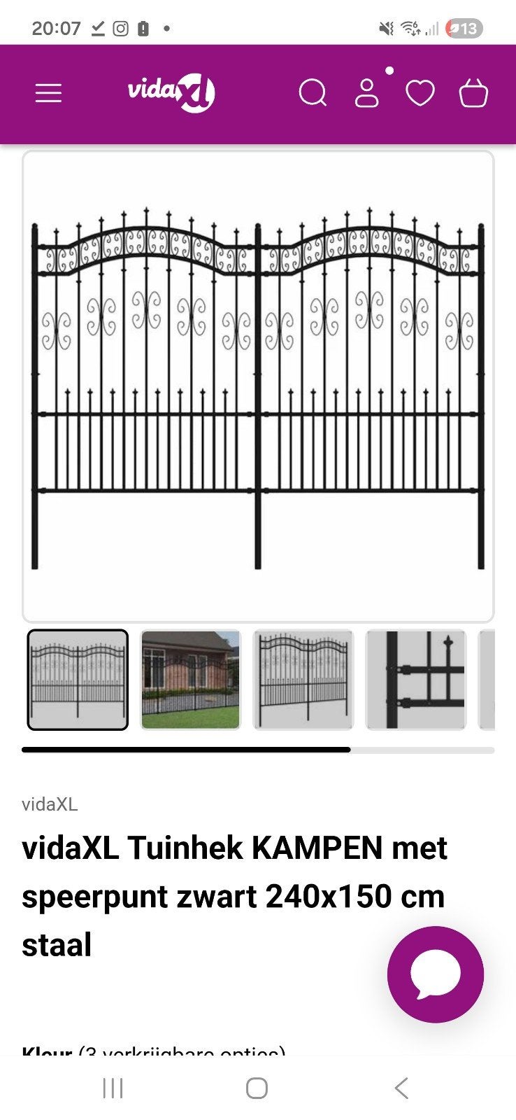 Nieuw vidaXL Tuinhek KAMPEN met speerpunt zwart 240x150 cm, Met poort, Nieuw, Ophalen of Verzenden, Tuinhek