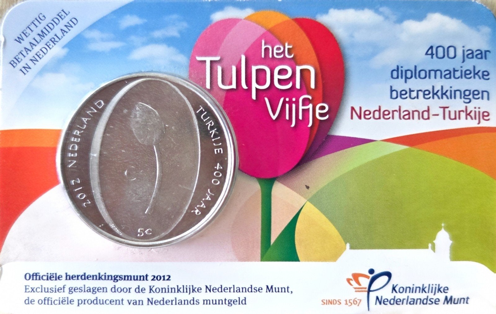 Het Tulpen Vijfje 2012 - Zwaar Verzilverde Herdenkingsmunt, Koningin Beatrix, Zilver, Euro's, Ophalen of Verzenden