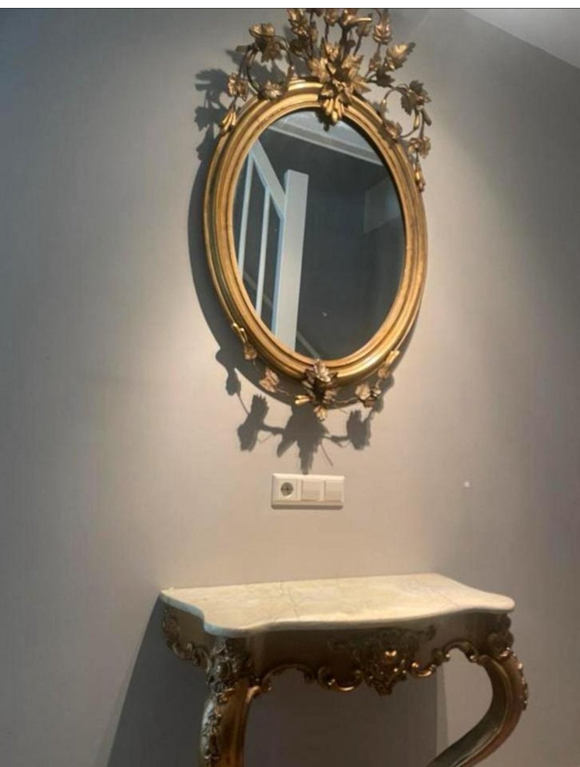 Antieke spiegel en console tafel, Ophalen, Ovaal, 50 tot 100 cm, 100 tot 150 cm