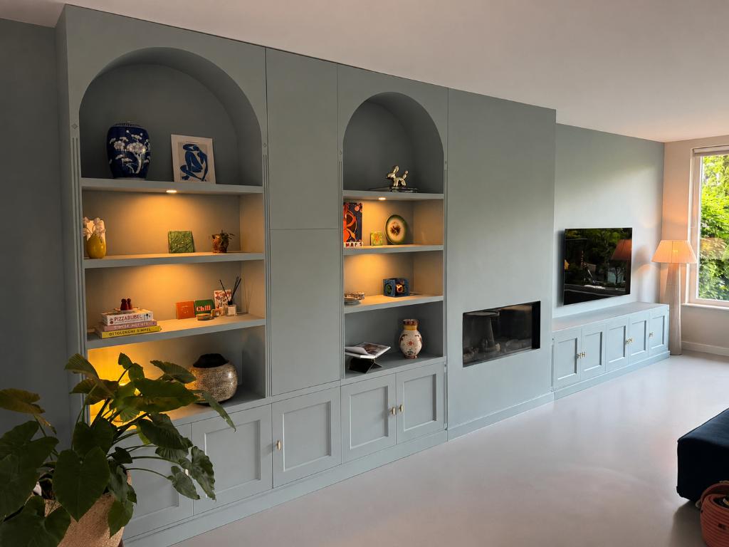 kast op maat bogenkast vakkenkast organische ronde vormen, Eikenhout, Nieuw, Strak landelijk modern, 200 cm of meer