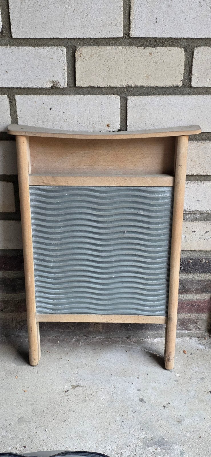 Vintage houten wasbord met metalen ribbels, Ophalen of Verzenden