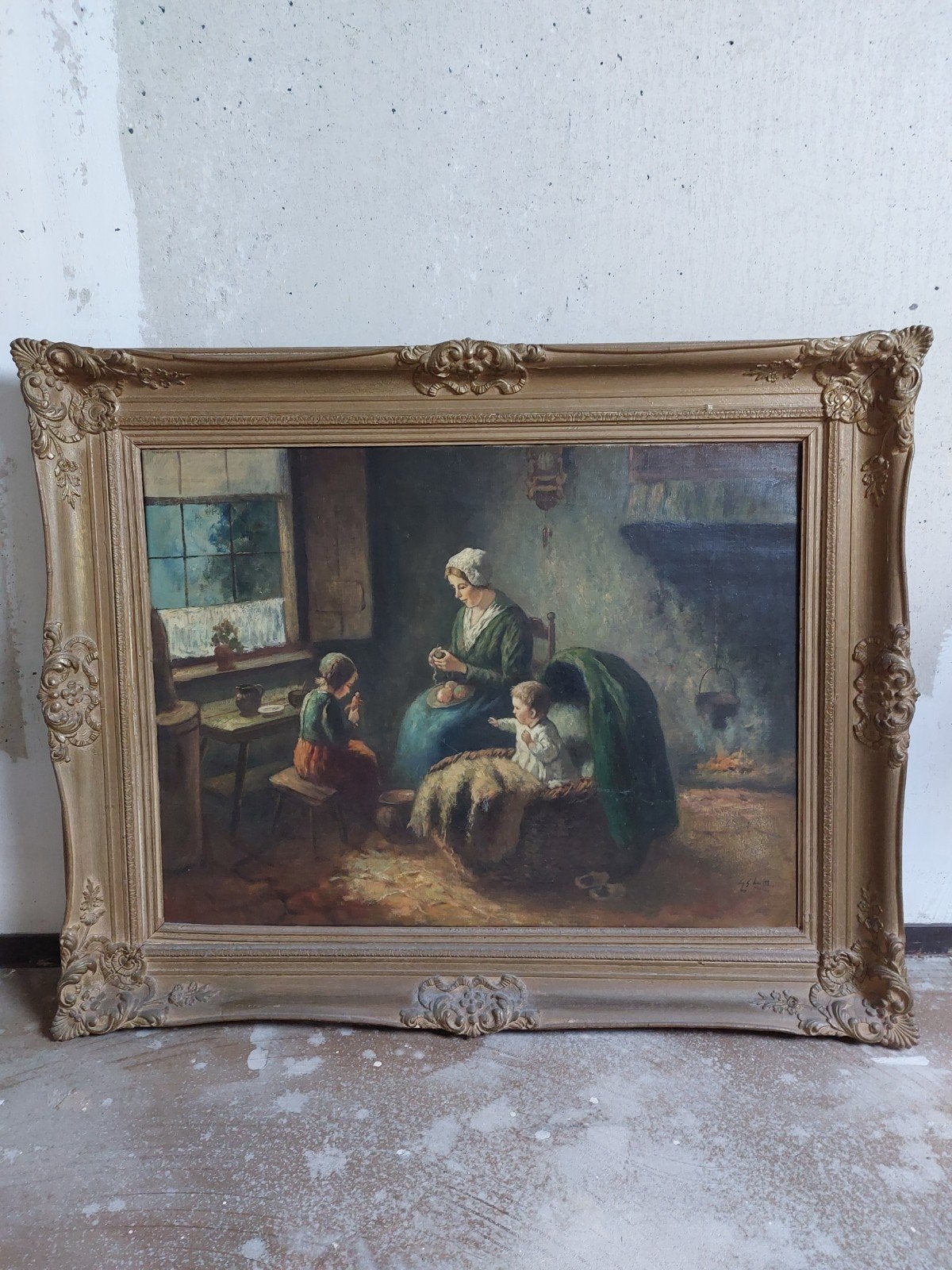Klassiek schilderij: Moeder met kinderen in interieur, Ophalen