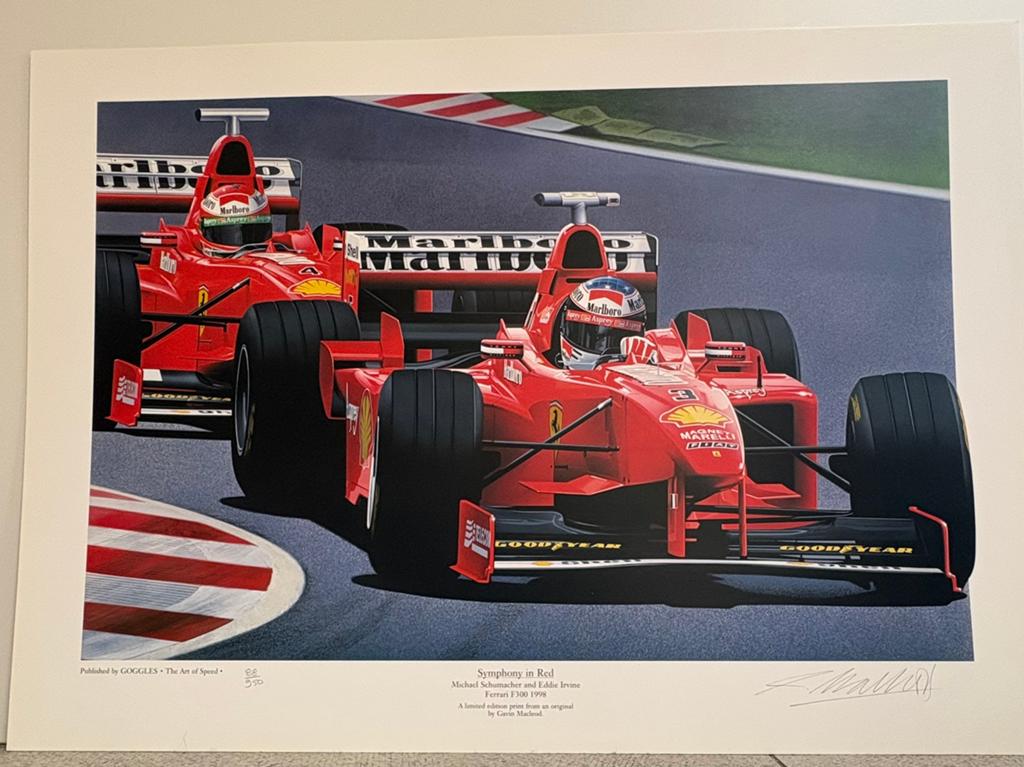Formule 1 Print: Symphony in Red - Schumacher & Irvine, Ophalen of Verzenden