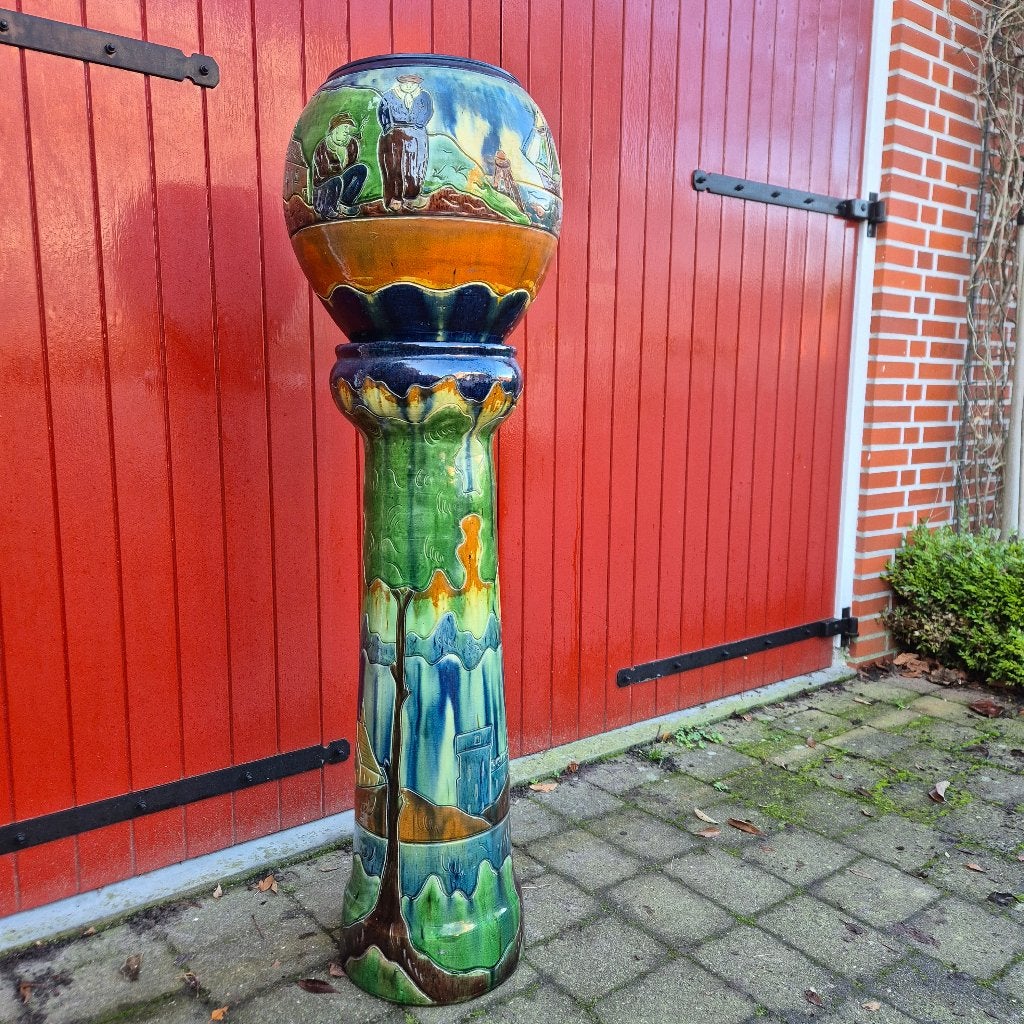 124cm hoog Antieke cachepot, pied de stal, bloempot op zuil