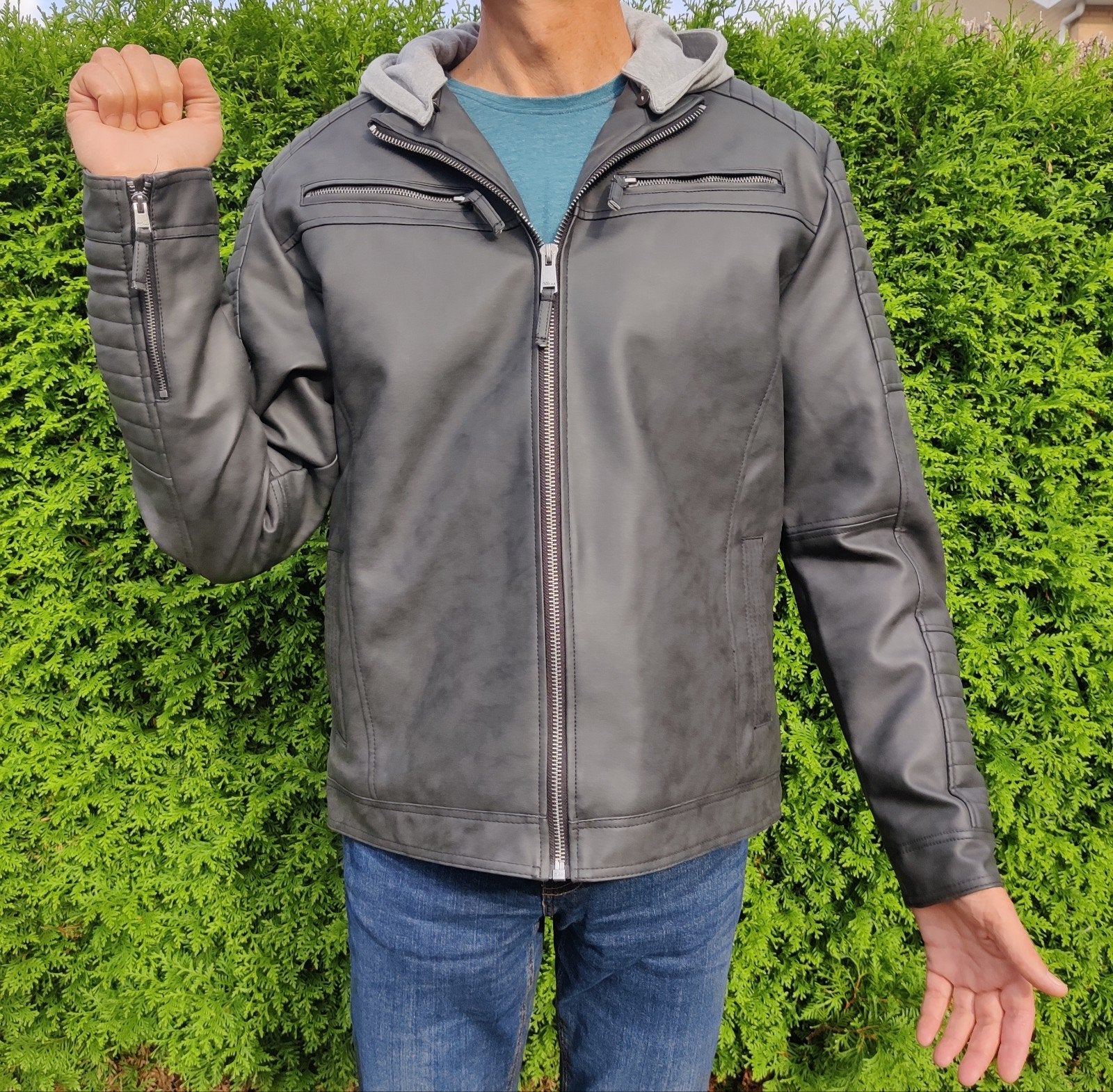 Nep Leren Jas met Capuchon - Maat XL, Ophalen of Verzenden, Zo goed als nieuw, Maat 56/58 (XL), Zwart