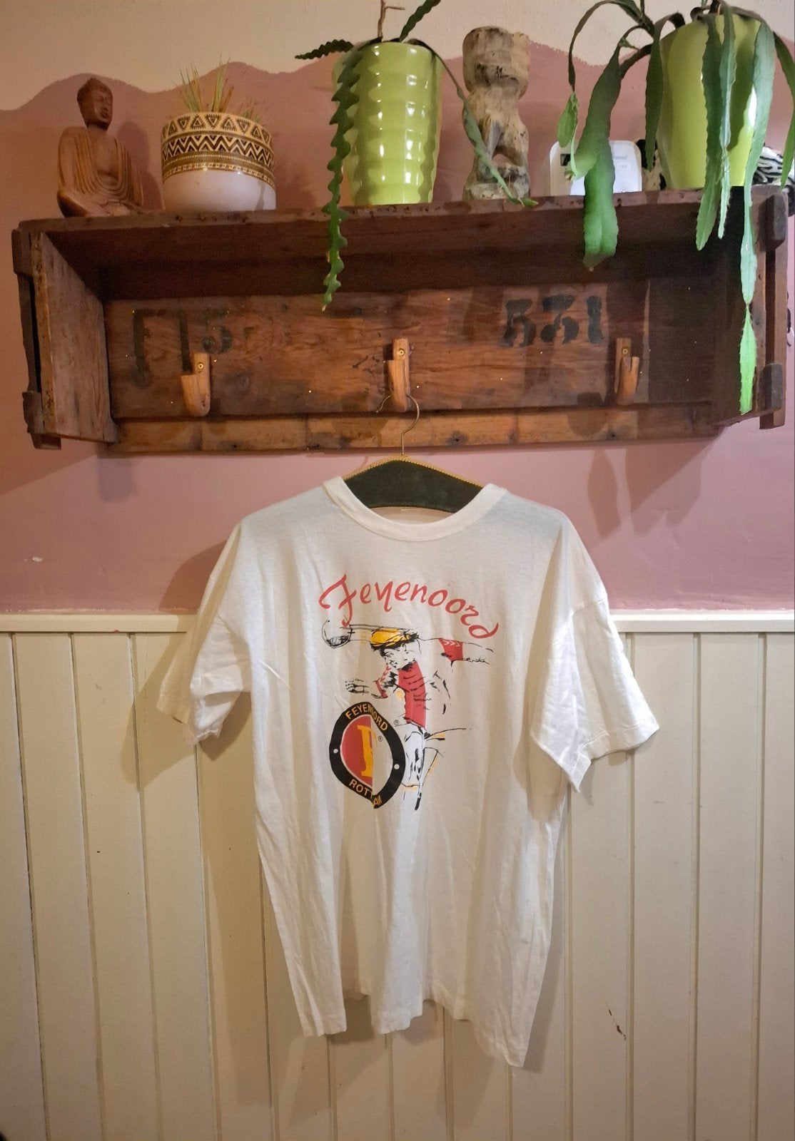 Vintage Feyenoord T-Shirt – Maat XL – Retro Opdruk, Verzenden, Gedragen, Maat 56/58 (XL), Wit