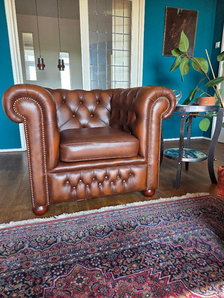 Prachtige echte Springvale chesterfield, Huis en Inrichting, Fauteuils, Ophalen, Zo goed als nieuw, 75 tot 100 cm, Leer