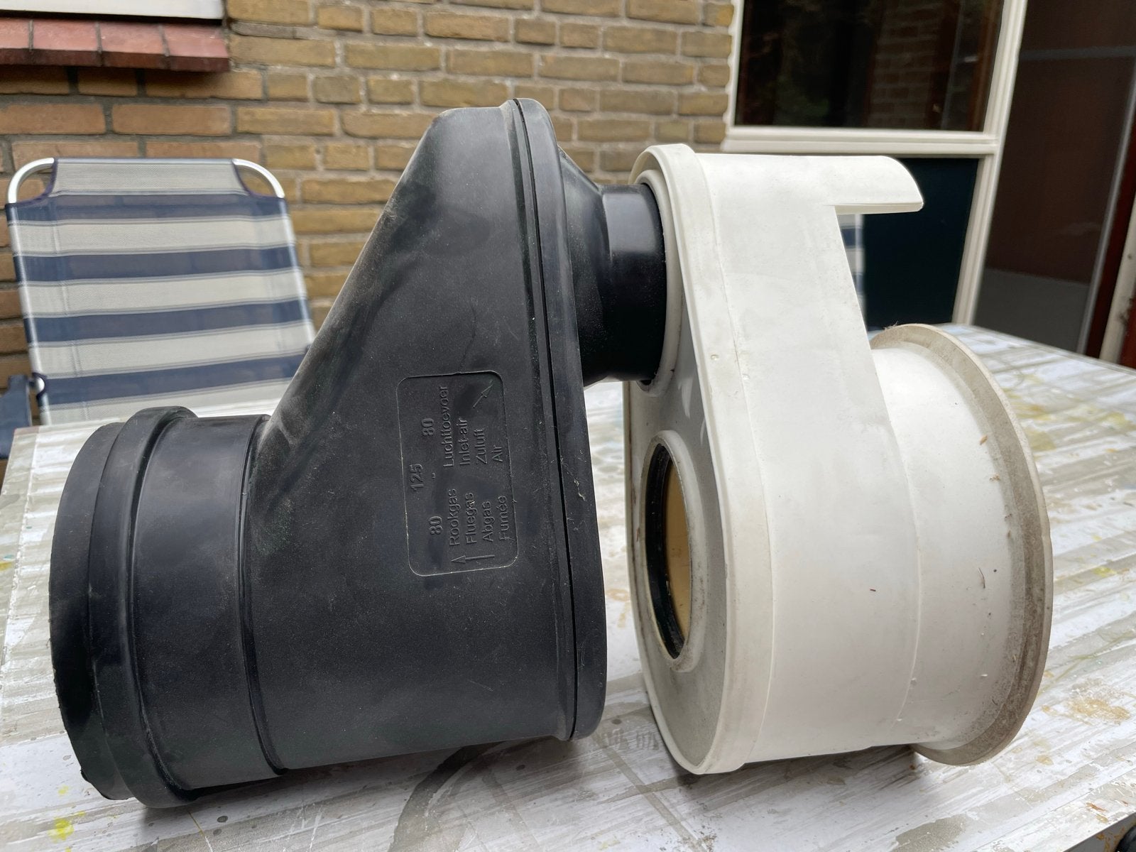 Burgerhout CV rookgasafvoer 80/125 + broekstuk 2x80, Doe-het-zelf en Verbouw, Buizen en Afvoer, Afvoer, Gebruikt, Pvc, Ophalen of Verzenden