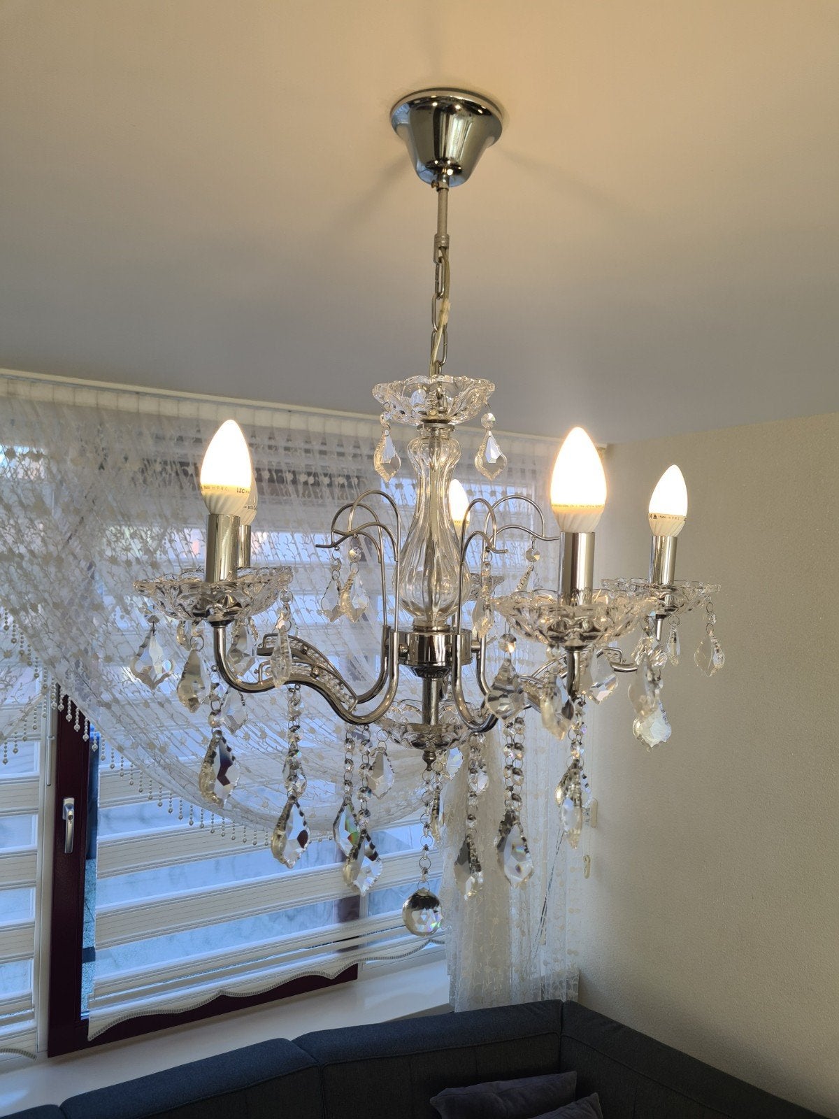Elegante Plafondlamp met Kristallen, Ophalen, Zo goed als nieuw, Glas, Klassiek, Elegant, Kristal