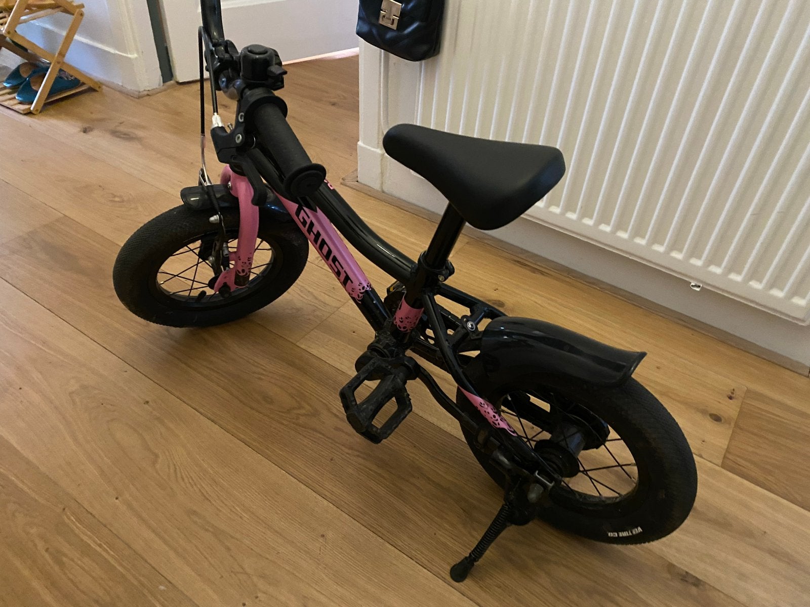 Ghost kinderfiets - Zwart/Roze - Perfect voor de kleintjes!, Ophalen, Gebruikt, Velgrem, Minder dan 16 inch