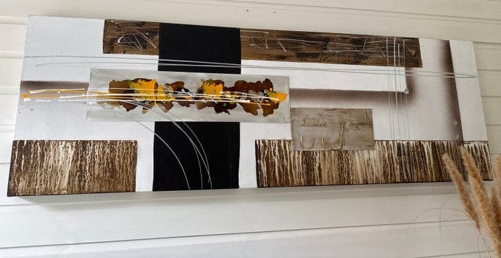 GRATIS- canvas Abstract - Bruin, Zwart, Wit, Geel, Ophalen