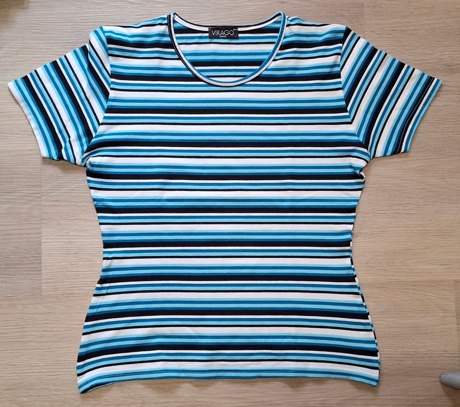 Gestreept T-shirt met korte mouwen - Maat M, Maat 38/40 (M), Meerkleurig, Virago Woman, Ophalen of Verzenden