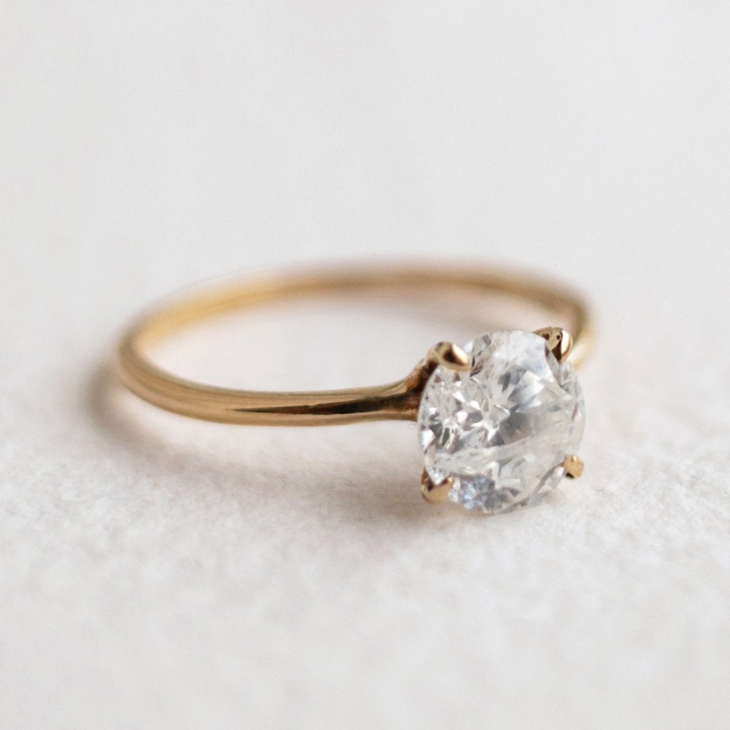 Vintage 9K gouden solitaire ring met CZ - 16,25, Ophalen of Verzenden, Met edelsteen, Dame, Goud