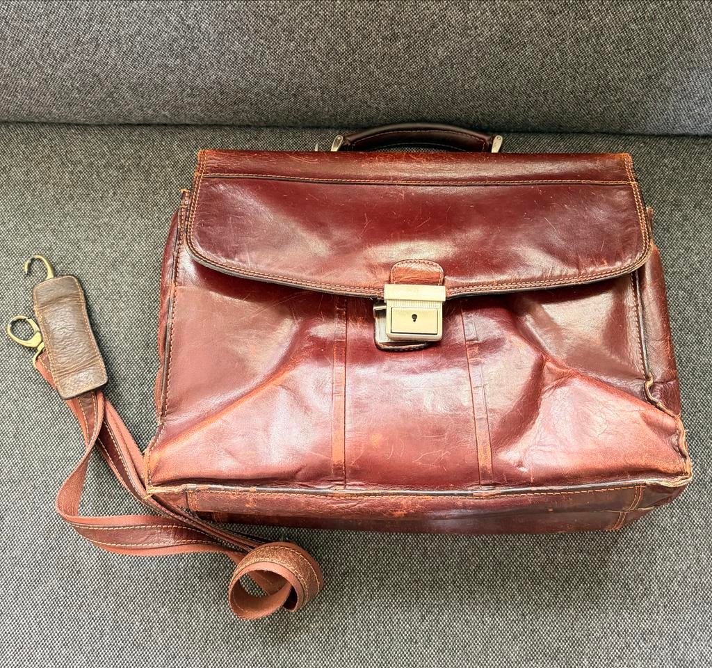Tony Perotti Bruine Leren Handtas - Vintage Look, Ophalen of Verzenden, Gebruikt, Bruin, Leer