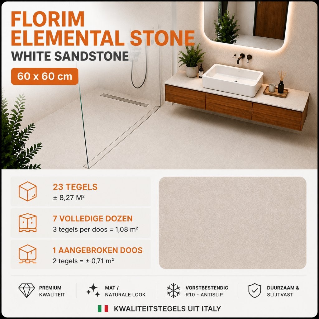 23x Florim tegels 60x60 – 8,27 m² – crème – badkamer/toilet, Ophalen, 60 cm of meer, Nieuw, 5 tot 10 m²