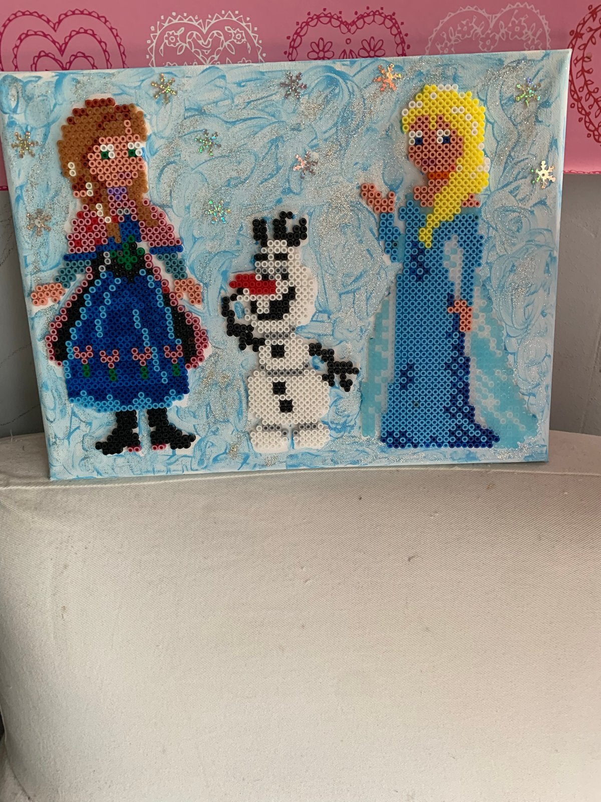 Frozen kralenkunstwerk - Anna, Elsa en Olaf, Fantasie, Handgemaakt, Meerkleurig, Ophalen of Verzenden