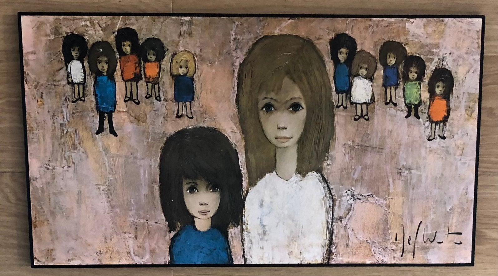 Jef Wauters schilderij | 72X40 cm | Vragende Kinderen | ‘60, Ophalen of Verzenden, Hout, Overige technieken