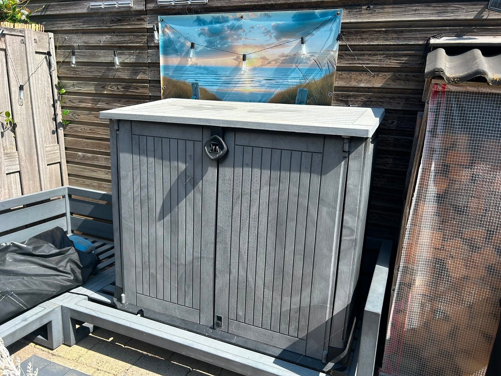 Kunststof buitenkast voor opslag kussens, Tuin en Terras, Bergingen en Tuinkasten, Ophalen, Gebruikt, Kunststof, Overige typen