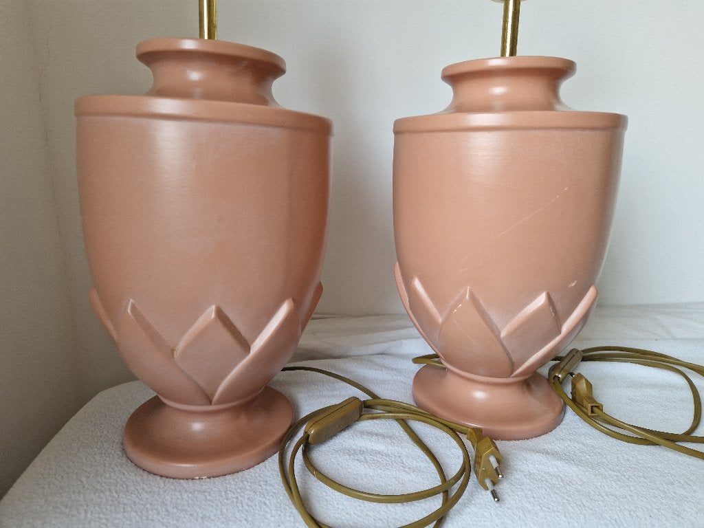 Set van 2 grote vintage tafellampen - terracotta kleurig, Huis en Inrichting, Lampen | Tafellampen, Ophalen of Verzenden, Gebruikt