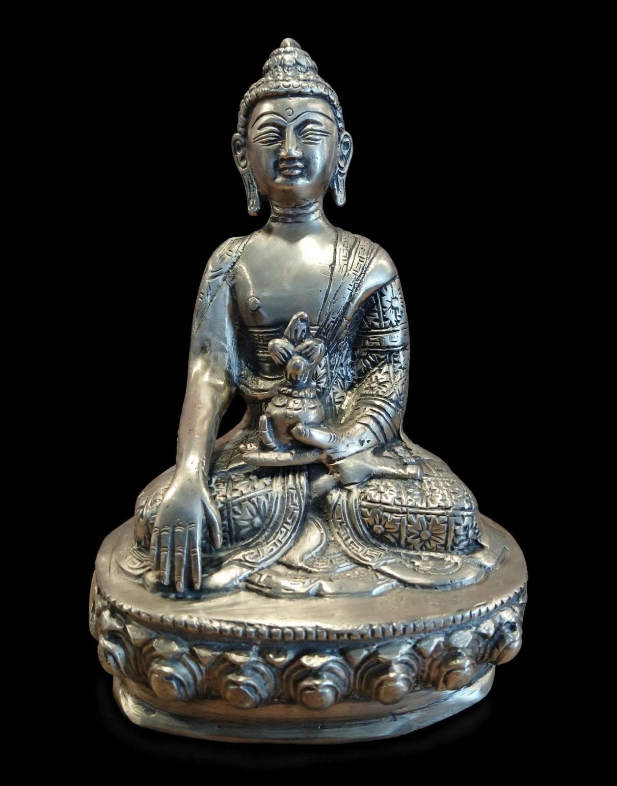 Boeddha (in het Sanskriet bekend als Bhaisajyaguru)., Met reliëf, Metaal, Ophalen of Verzenden, Zo goed als nieuw