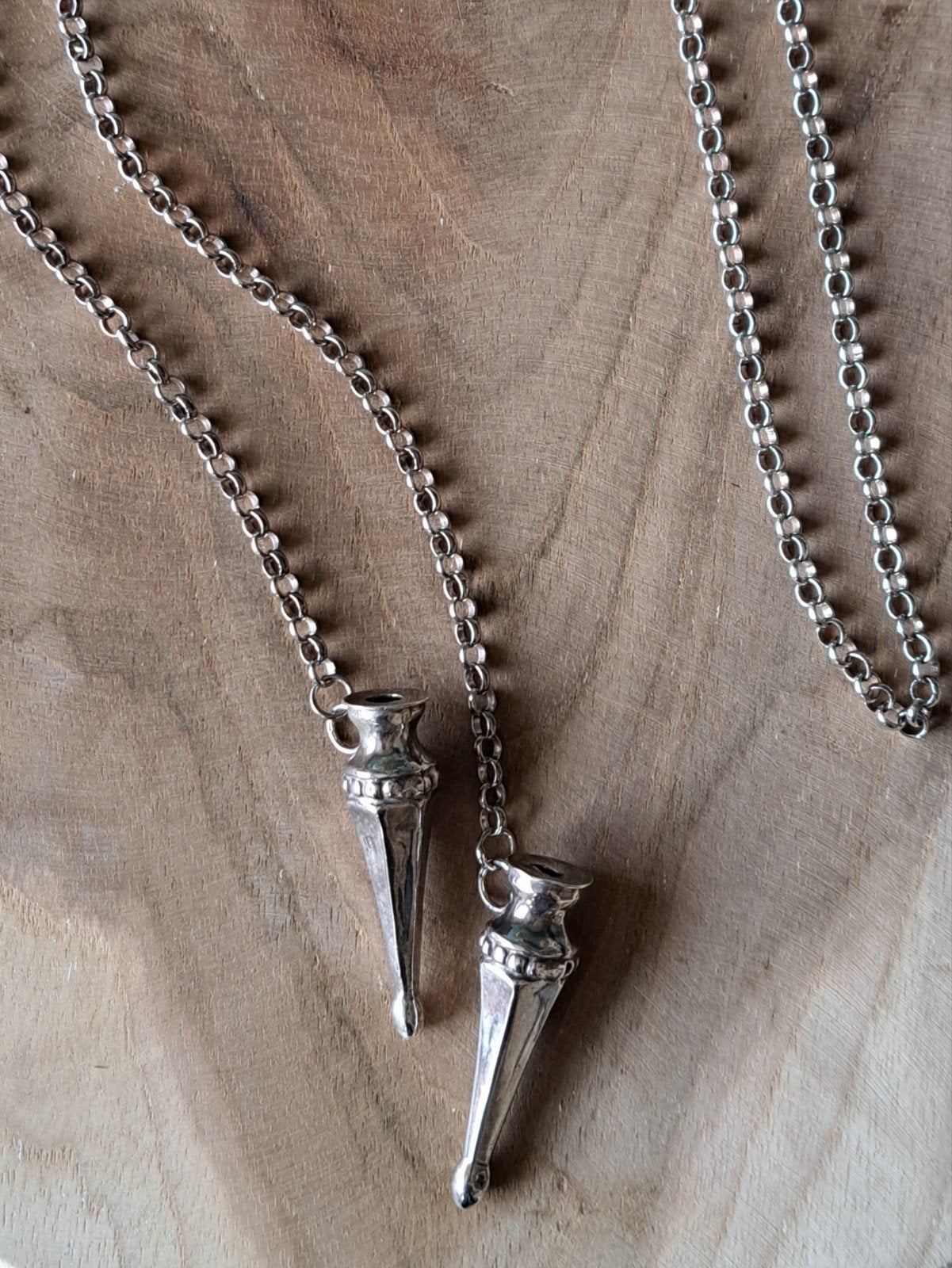 Antieke zilveren breidoppen aan massieve jasseron ketting, Ophalen of Verzenden, Zo goed als nieuw, Zilver, Zilver