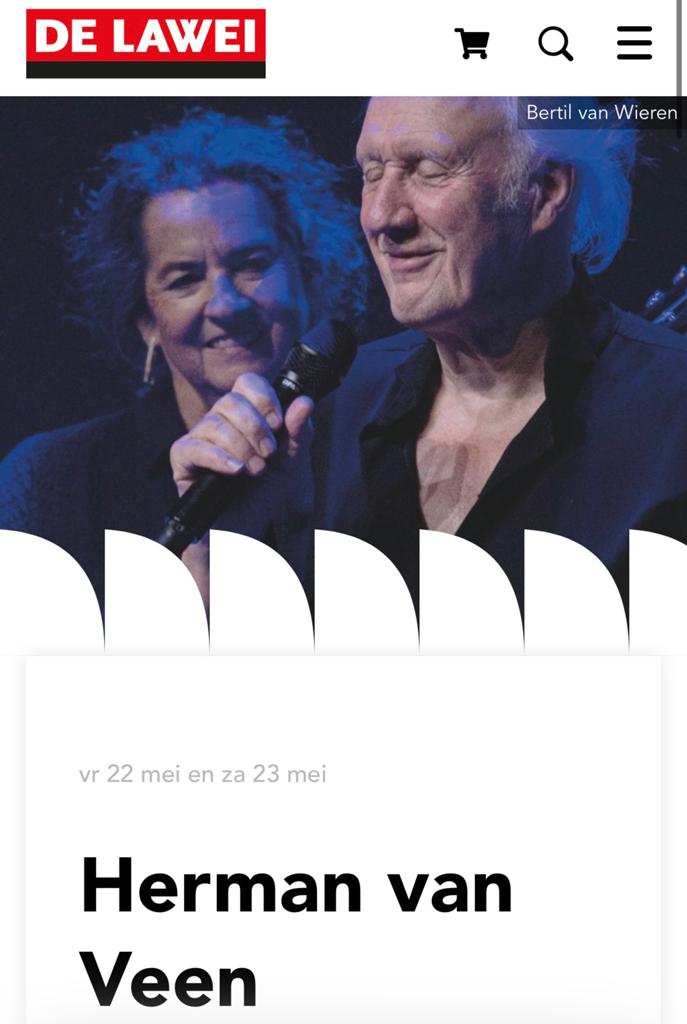 2 kaarten Herman van Veen (Lawei 23 mei), Tickets en Kaartjes, Twee personen, Mei