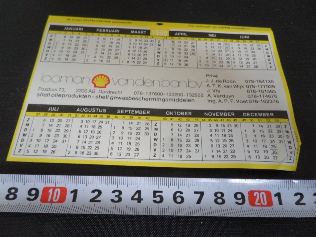 sticker Kalender 1980 Dordrecht LOOMAN van den BAN bv SHELL, Verzamelen, Ophalen of Verzenden, Zo goed als nieuw