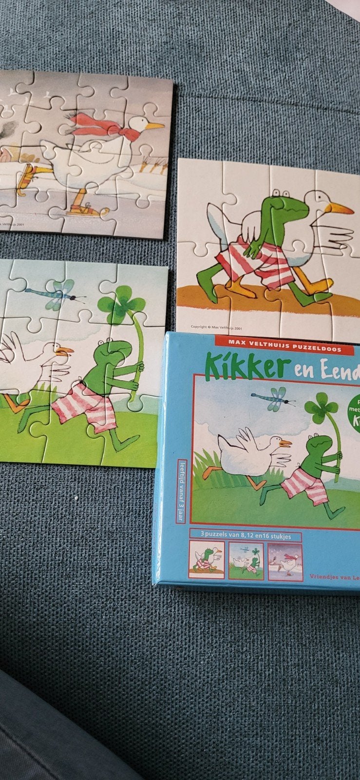 kikker en eend puzzeldoos, Ophalen of Verzenden, 10 tot 50 stukjes, Zo goed als nieuw