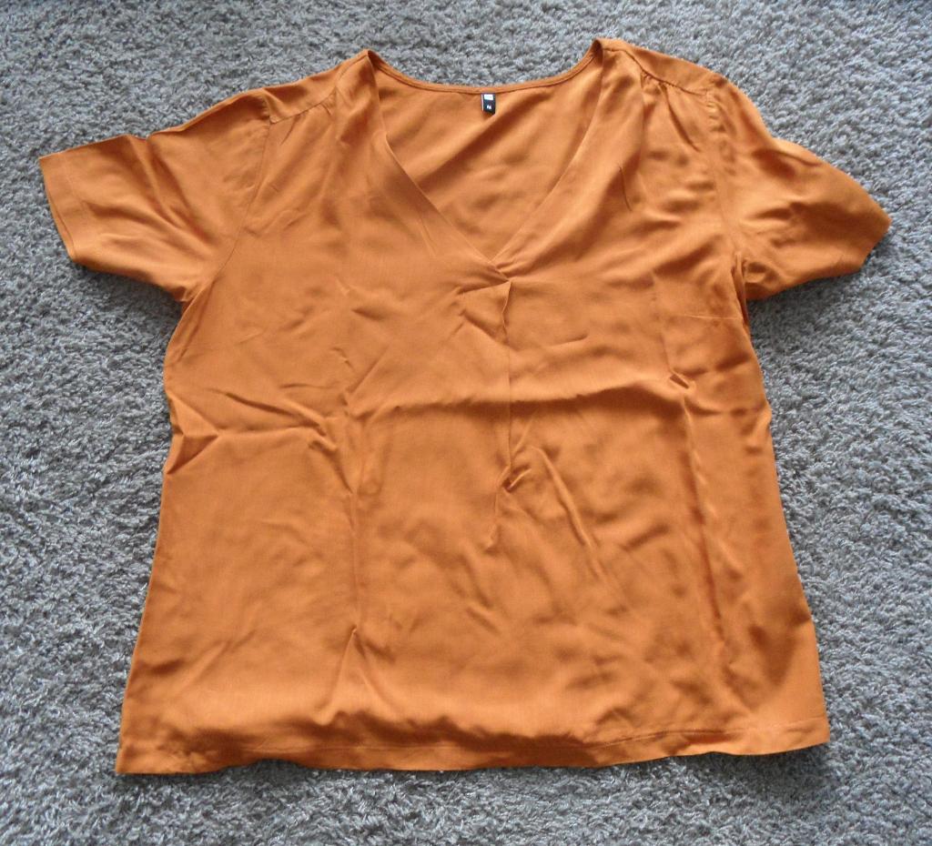 Oranje-bruin damesshirt/blouse HEMA, maat M, korte mouw, Kleding | Dames, T-shirts, Maat 38/40 (M), Bruin, Ophalen of Verzenden