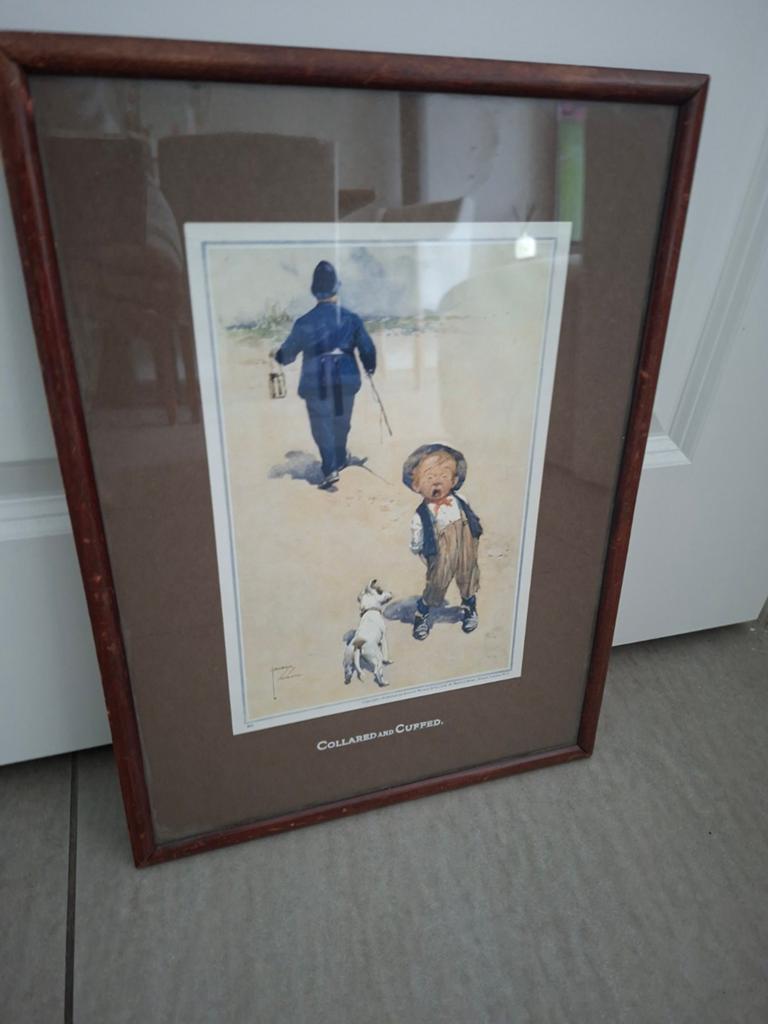 Vintage ingelijste prent 'Collared and Cuffed' door Lawson W, Ophalen of Verzenden