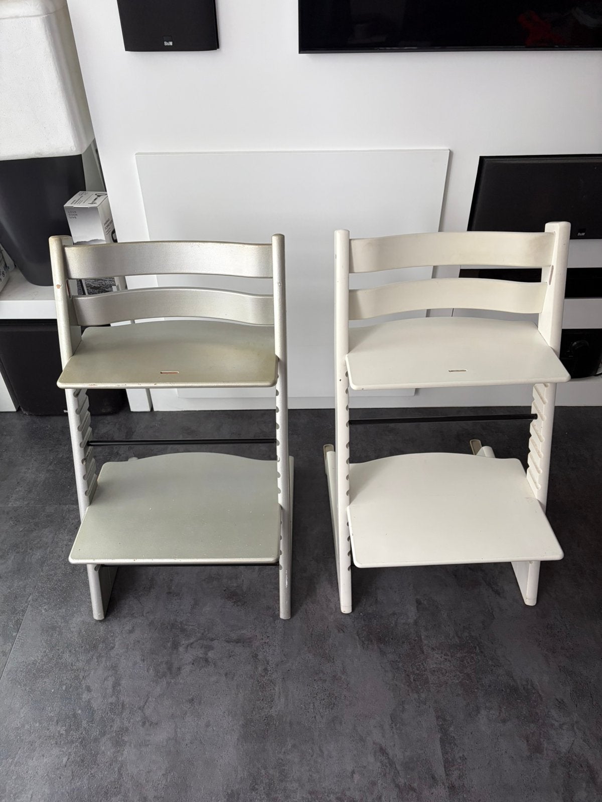 Stokke Tripp Trapp wit & zilver grijs, Ophalen, Zo goed als nieuw, Meegroeistoel, Aanschuifbaar