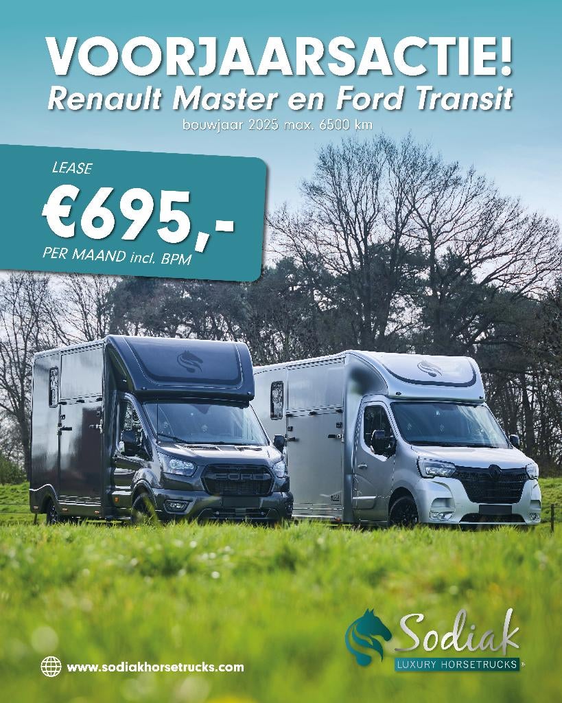 Renault Master Sodiak Nubia Hengstenuitvoering 2025 6.500km, Ophalen, Nieuw, Polyester, 2-paards trailer