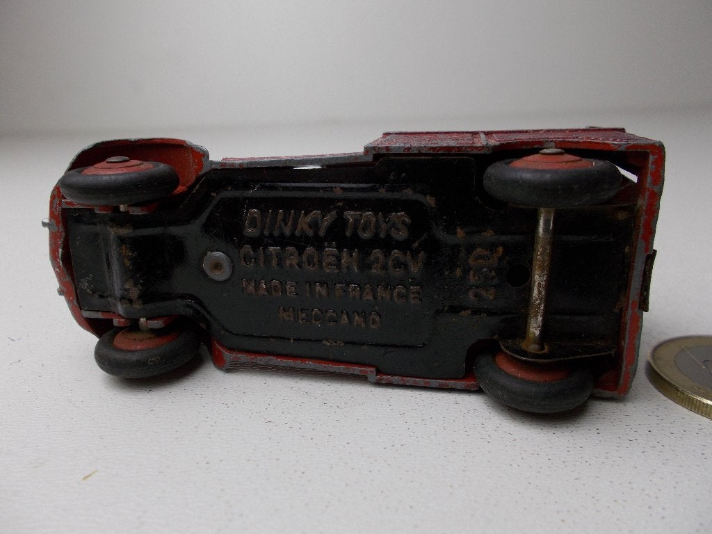 1958 Dinky Toys 25D CITROEN 2CV FIRE SERVICE +Achterdeur (D), Ophalen of Verzenden, Gebruikt, Auto, Dinky Toys