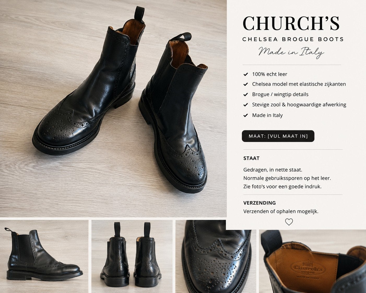 Church's Chelsea Brogue Boots - Zwart Leer, Ophalen, Zwart, Lage of Enkellaarzen, Church's