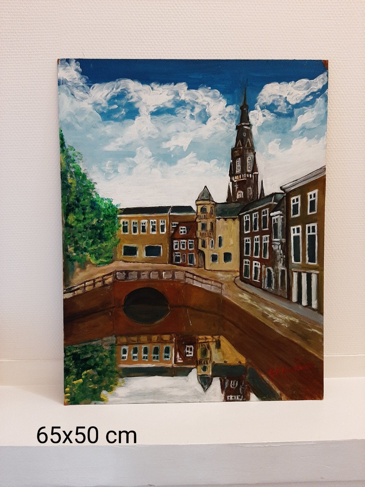 schilderij stadsgezicht dorp, Ophalen of Verzenden