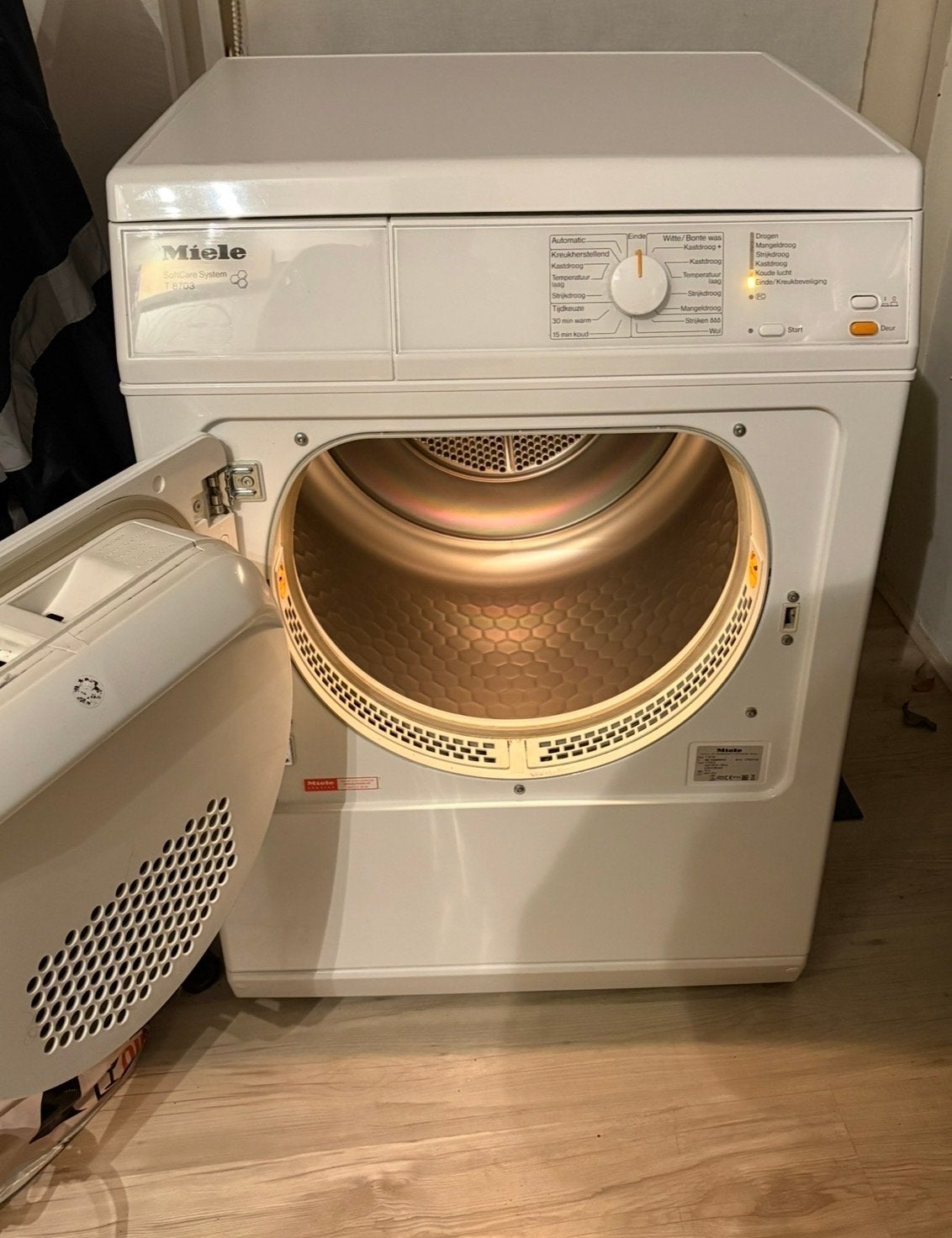 MIELE SoftCare System T8703 afvoer wasdroger, 6 tot 8 kg, Gebruikt, Luchtafvoer, Ophalen of Verzenden