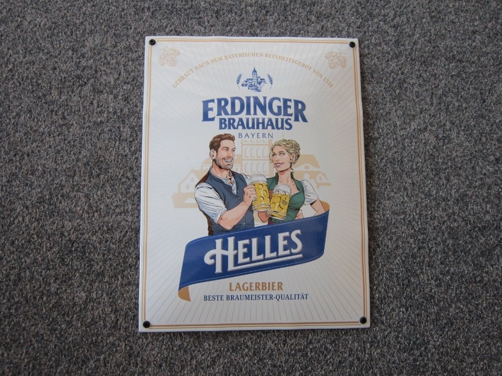 ERDINGER BIER EMAILLE RECLAMEBORD, Verzamelen, Biermerken, Ophalen, Nieuw, Reclamebord, Plaat of Schild, Overige merken