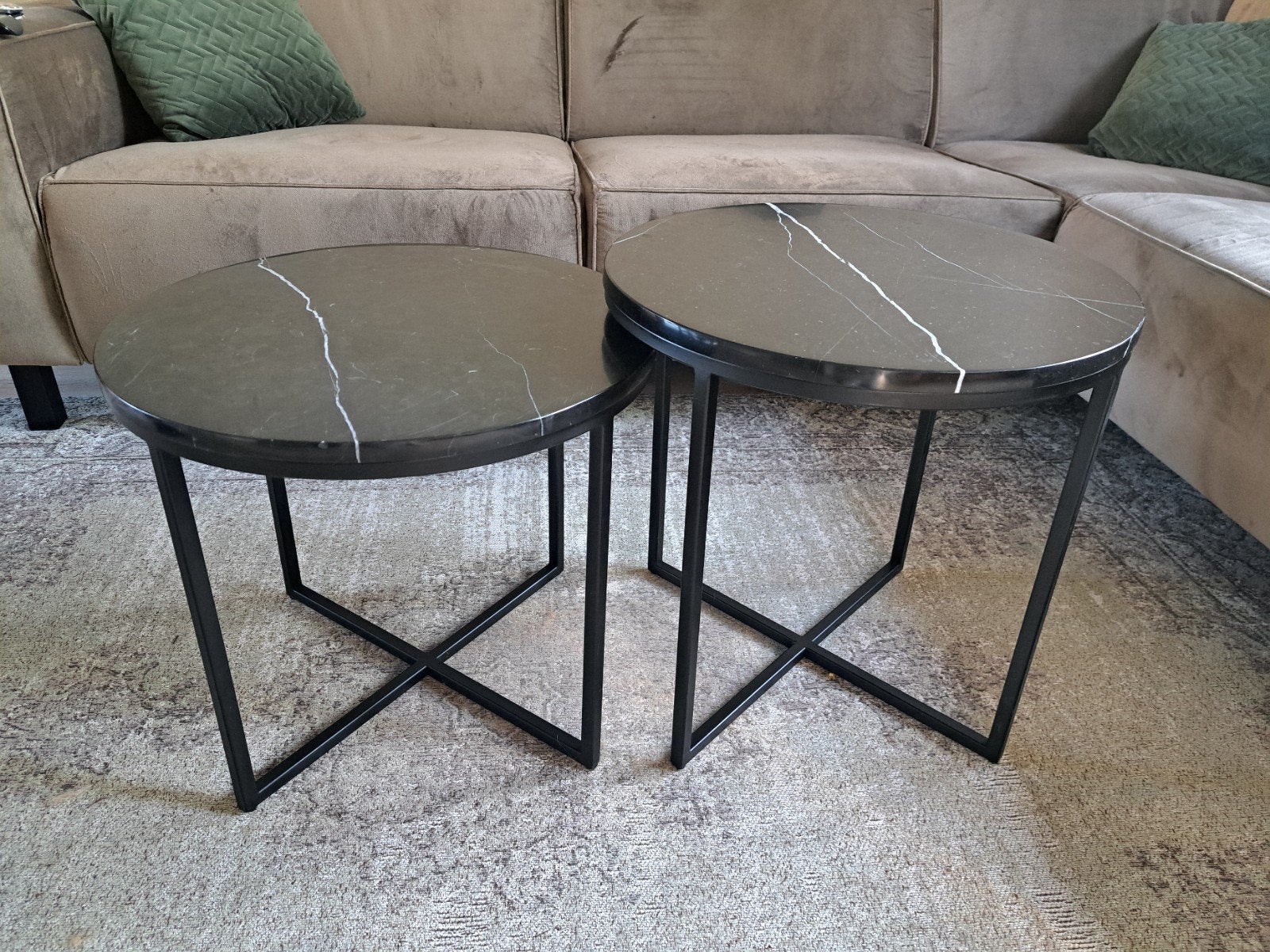 bijzettafels marmer blad zwart, Huis en Inrichting, Tafels | Salontafels, Ophalen, Rond, 50 tot 100 cm, 50 tot 100 cm