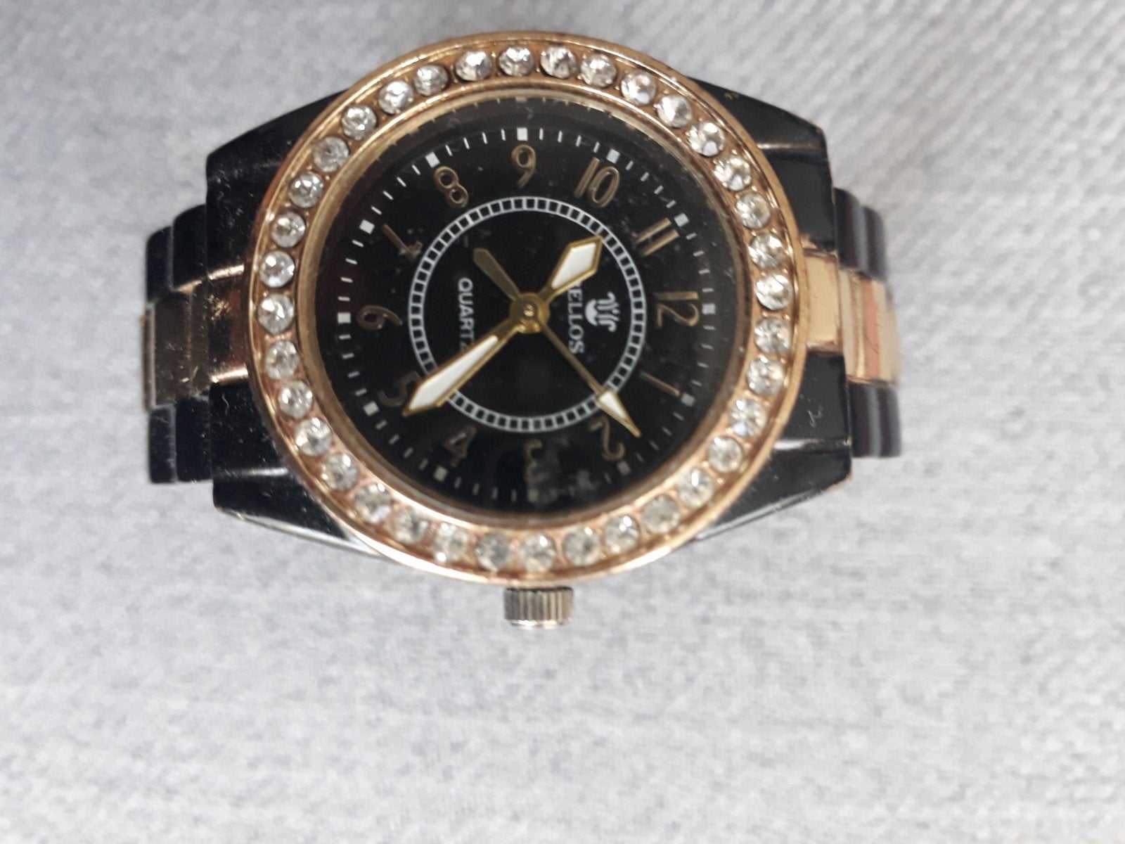 Ellos Dames Polshorloge met Strass - Zwart/Goud, Sieraden, Tassen en Uiterlijk, Horloges | Dames, Ophalen of Verzenden, Zo goed als nieuw