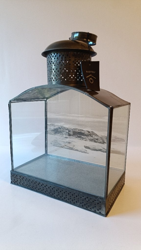 Rasteli windlicht huisje glas in zink, Windlicht, Nieuw, Ophalen of Verzenden, Glas
