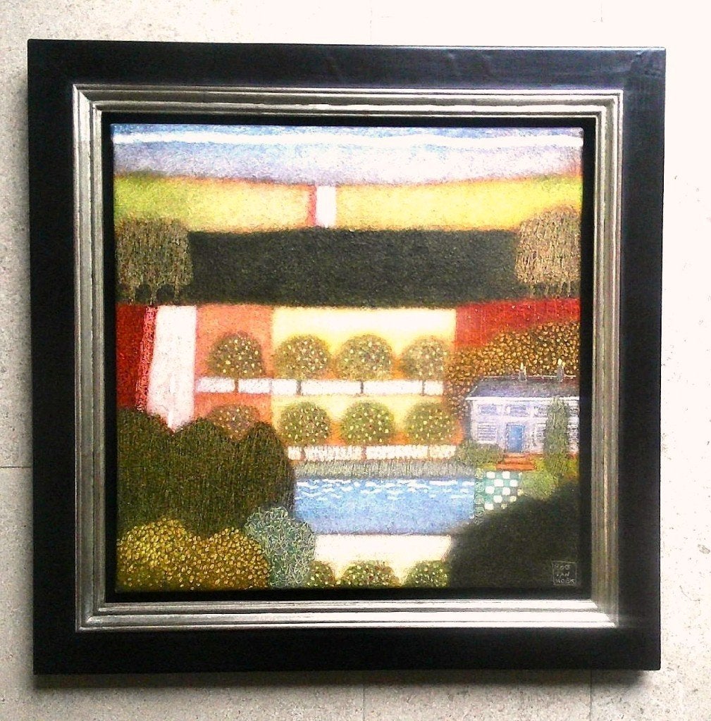 iets naïef Landschap - Rob van Hoek (geb.1957), Doek, Impressionistisch, Ophalen of Verzenden, Olieverf