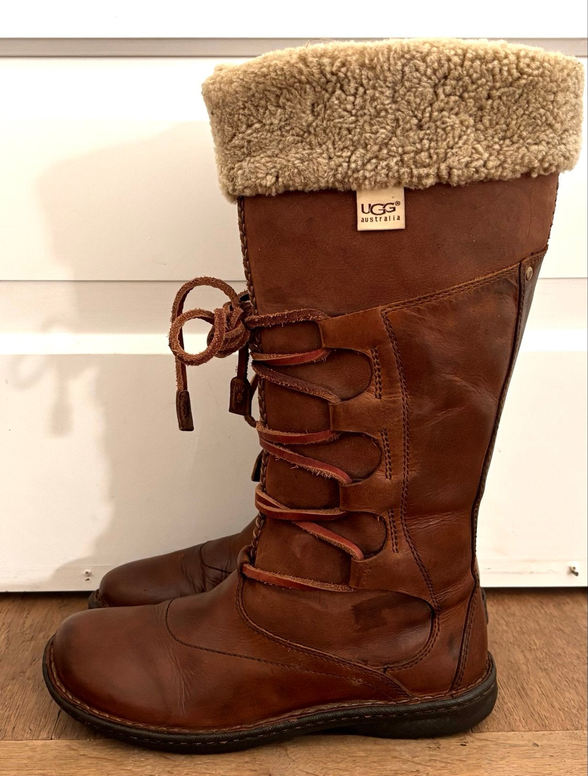 UGG Australia Leren Laarzen met Bont - Maat 39, Kleding | Dames, Ophalen of Verzenden, Gedragen, Bruin, Hoge laarzen