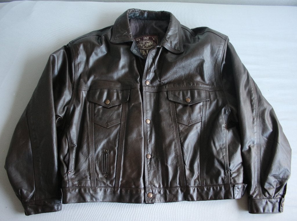 Vintage Franse bruine rundlederen truckersjas Small, Bruin, Biker's, Ophalen of Verzenden, Gedragen