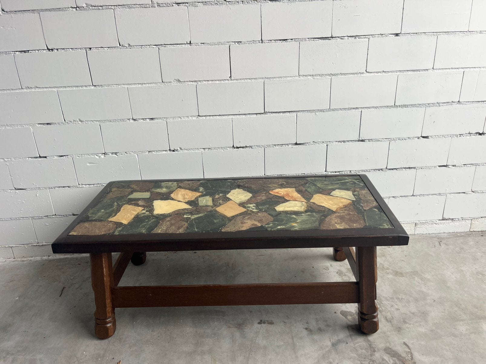 Vintage Salontafel met Mozaïek Blad - Uniek Design, Huis en Inrichting, Tafels | Salontafels, Gebruikt, 100 tot 150 cm, Minder dan 50 cm