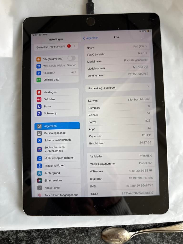 Apple iPad (6e generatie) 128GB Wi-Fi Zilver en celuar, Apple iPad, Zo goed als nieuw, 128 GB, Wi-Fi