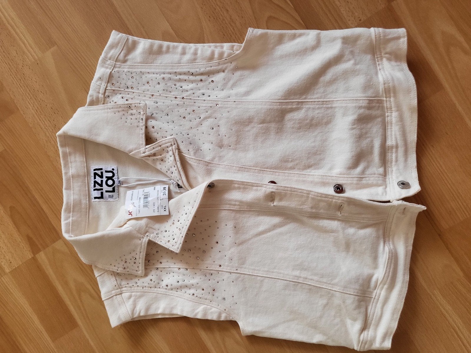 Lizzi Lou spijkerjasje met steentjes - Nieuw met kaartje, Beige, Maat 42/44 (L), Nieuw, Lizzi Lou